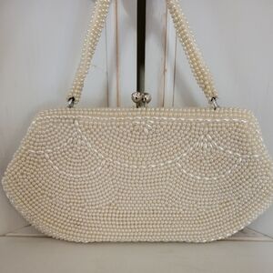 Vintage White Beaded Clutch Purse